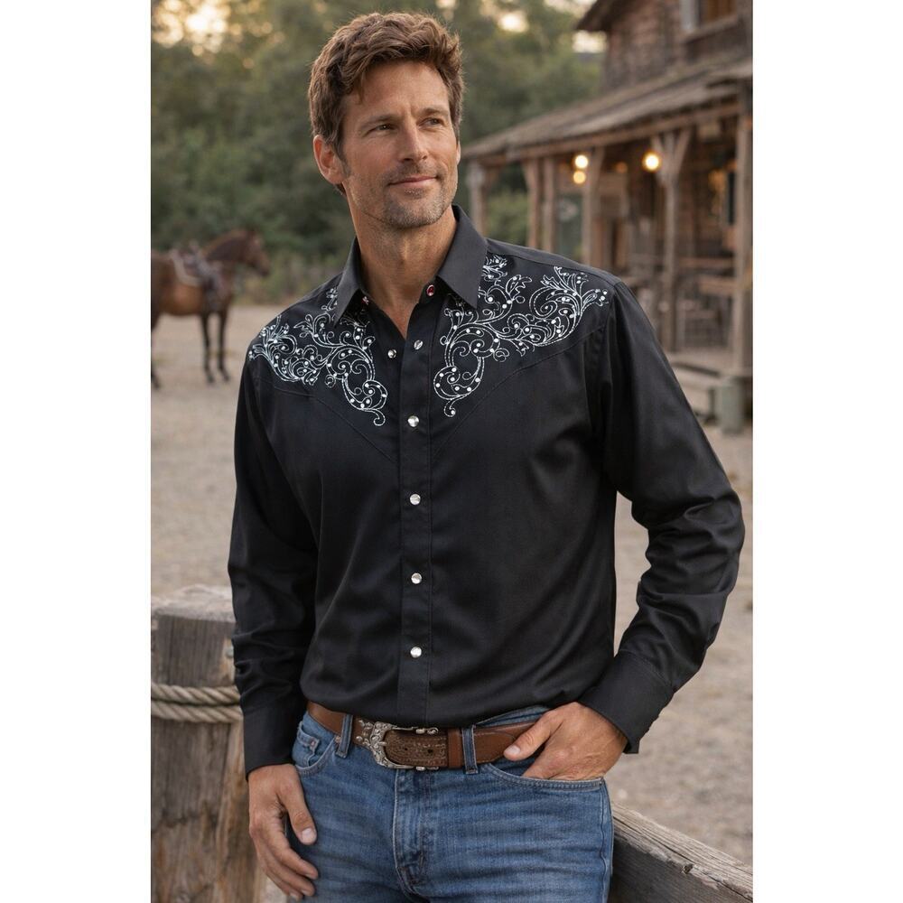 Western Black Embroidered Button Down Shirt | Cowgirl Rodeo Style - Picture 2 of 12
